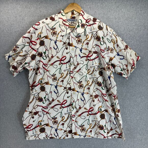Bullock‎ & Jones Mens XXL Button-Up Shirt Equestrian Chain Cotton SS White READ - Picture 1 of 16